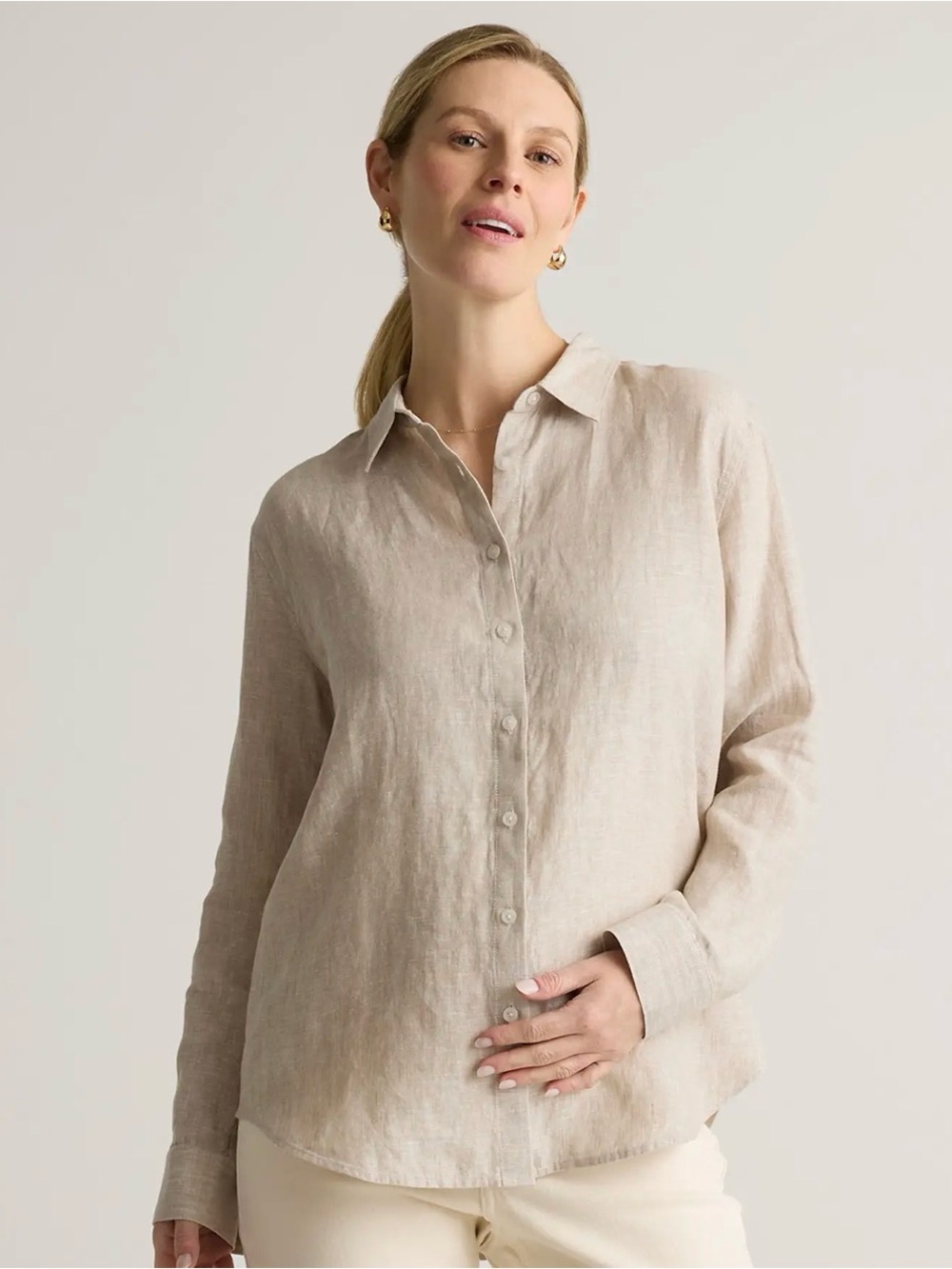 Quince 100% European Linen Button-Down Shirt in Light Beige